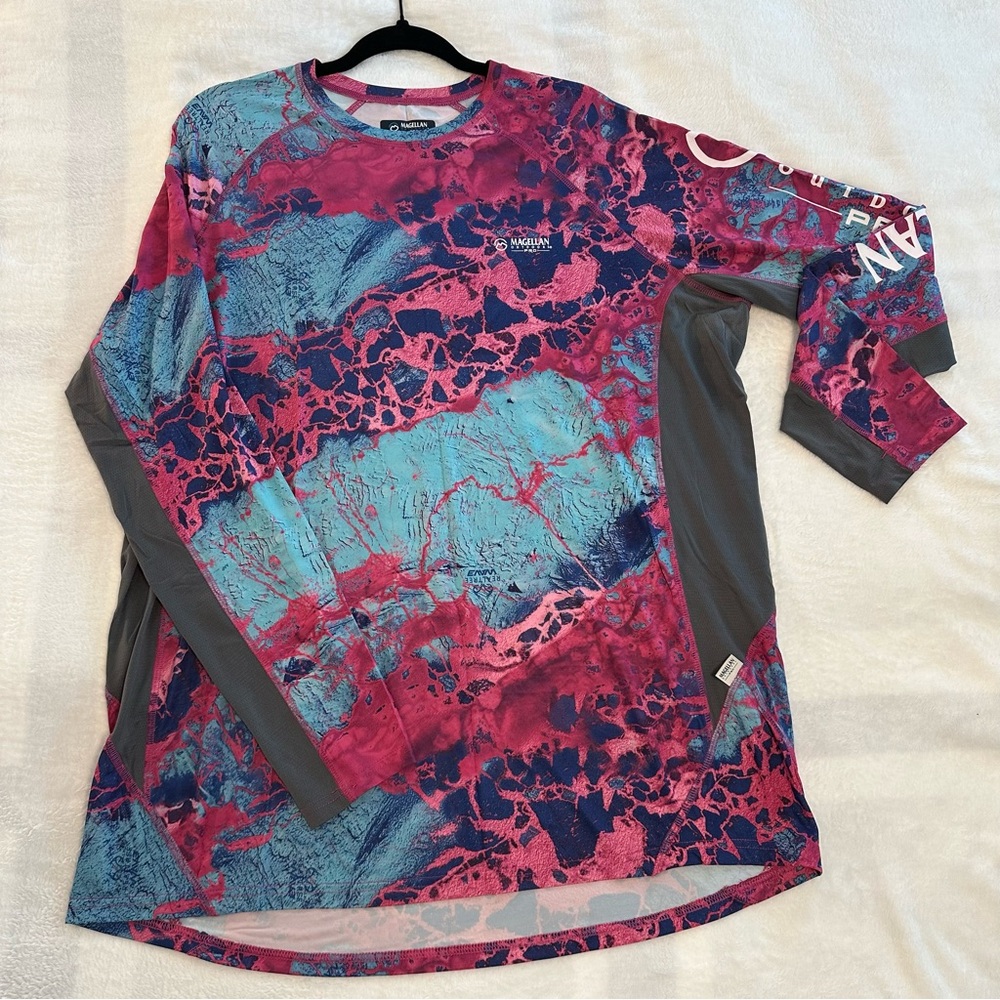 Magellan Realtree Pink Blue Long Sleeve Performance Fishing Shirt, Women’s XXL